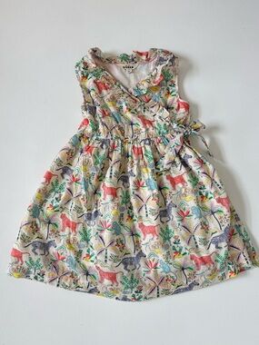 Mini Boden Jungle Animal Print Dress Girls 7-8Y Wrap Style Cotton Safari Dress